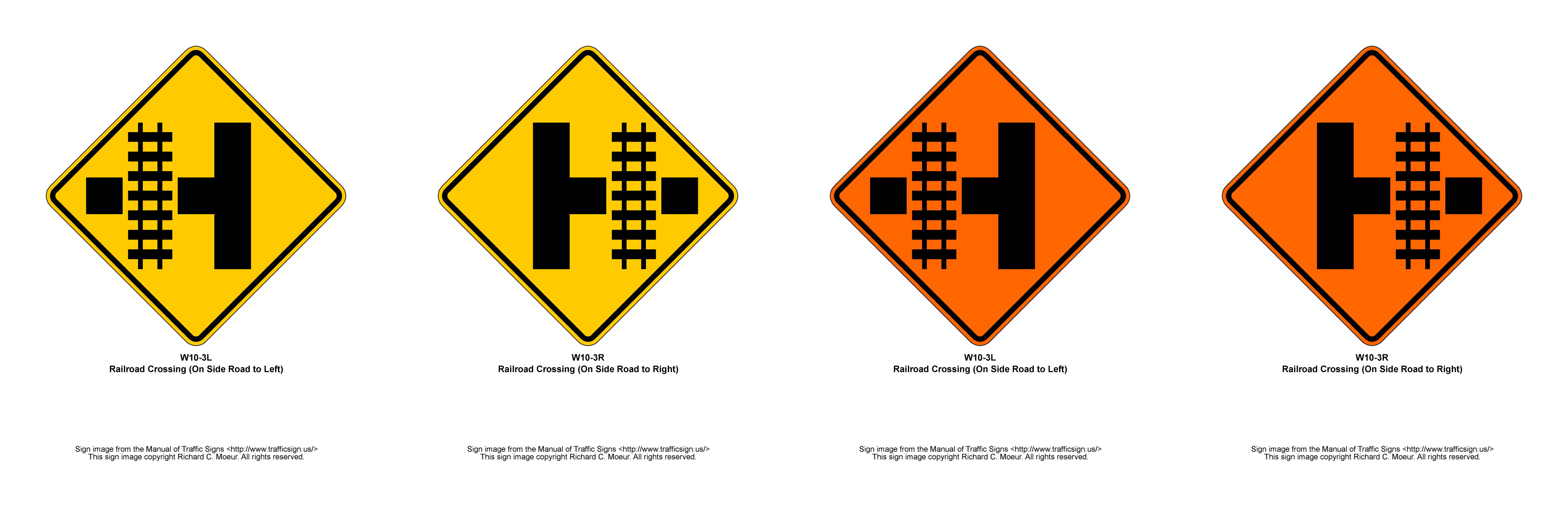 W10-3 Parallel Railroad Crossing (side road) Sign